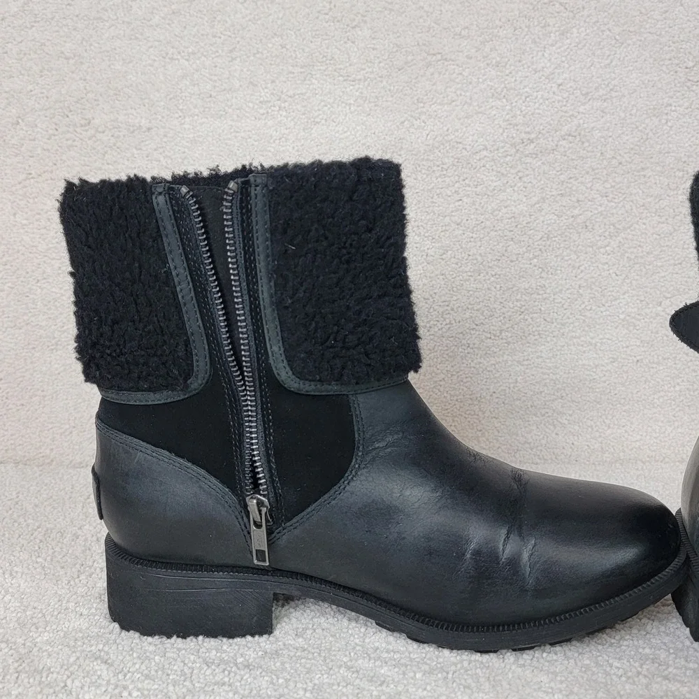 UGG‎ Women's 9 Elings Black Leather Shearling Gorpcore Moto Waterproof Boots